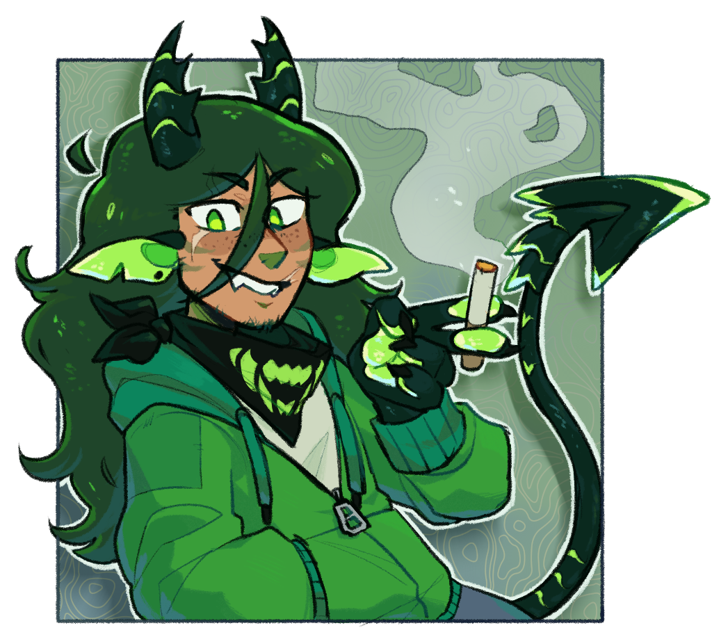 An older piece of Dew having a smoke